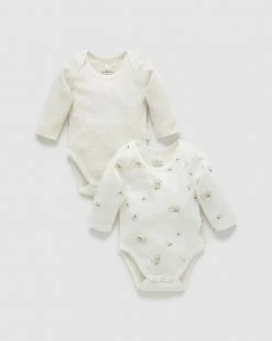 Budget 🥰 Purebaby 2-Pack Easy Neck LS Bodysuit - Babies Cottonbud Pack ✨