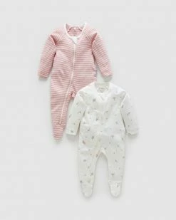 New 😍 Purebaby 2-Pack Zip Growsuit - Babies Blossom Pack 🤩