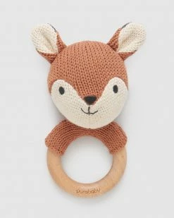 Best Sale 🎁 Purebaby Knitted Fox Rattle Maple 🔔