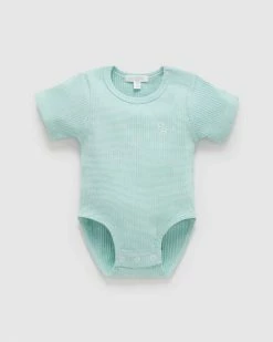 Best deal 🥰 Purebaby Rib Short Sleeve Bodysuit - Babies Aquamarine Stripe ⭐