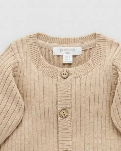 New 🌟 Purebaby Rib Cardigan - Babies Taupe Melange 🤩 -Baby Online store http3A2F2Fstatic.theiconic.com .au2Fp2Fpurebaby 3103 2186331 4