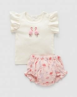 Coupon ✔️ Purebaby Tee & Bloomer Set - Babies Flamingo Print 🌟