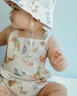 Hot Sale ⭐ Purebaby Short Leg Overalls - Babies Happy 🐕 Dogs Print 👍
