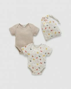 Cheapest 🧨 Purebaby 2-Pack Bodysuits - Babies Chooks Print 👏