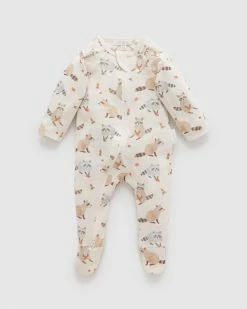 Best Pirce 😍 Purebaby Printed Zip Growsuit - Babies Little Raccoon Print 🌟