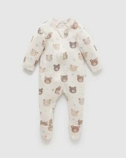 New 🥰 Purebaby Printed Zip Growsuit - Babies Moody Bear Print ❤️