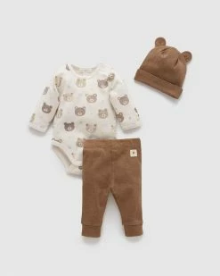 Outlet 👏 Purebaby 3-Piece Gift Set - Babies Moody Bear Print 👏