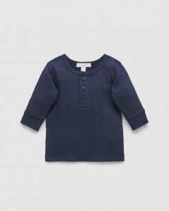 Best Sale 🔔 Purebaby Rib Long Sleeve Henley Tee - Babies-Kids Winter Navy ⌛