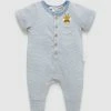 Budget 😉 Purebaby Short Sleeve Henley Growsuit - Babies Dusty Blue Mini Stripe 🌟