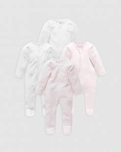 Deals ⭐ Purebaby 4-Pack Zip Growsuit - Babies Pale Pink Pack 😀