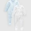 Budget ✨ Purebaby 2 Pack Zip Growsuit - Babies Pale Blue Spot & Soft Blue Melange ⭐