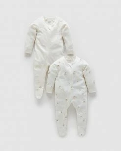 Cheap 🛒 Purebaby 2-Pack Zip Growsuit - Babies Cottonbud Pack 👏