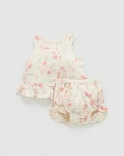 Cheap ✨ Purebaby Ruffle Set - Babies Pussy Willow Print ⌛