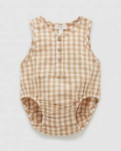 Hot Sale 🧨 Purebaby Gingham Bodysuit - Babies Bronze Gingham 🎉