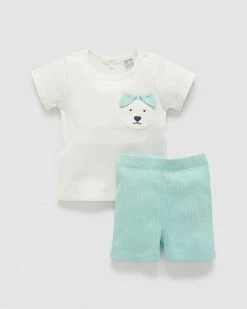Best Pirce 🔔 Purebaby Rib Short PJ Set - Babies-Kids Aquamarine Stripe 🎉