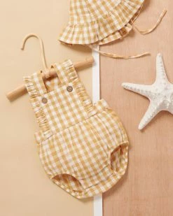 Budget 🧨 Purebaby Gingham Ruffle Romper - Babies Golden Gingham ⭐ -Baby Online store http3A2F2Fstatic.theiconic.com .au2Fp2Fpurebaby 5470 1999641 7