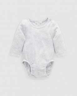 Cheap ❤️ Purebaby Ribbed LS Bodysuit - Babies Pale Grey Melange 🌟