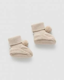 Cheapest ⭐ Purebaby Pom Pom Booties - Babies Biscuit Melange 🌟