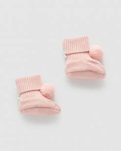Brand new 🎁 Purebaby Pom Pom Booties - Babies Blush Melange ✔️