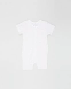 Deals ✨ Purebaby SS Short Leg Zip Growsuit - Babies Pale Pink Melange Stripe 😍