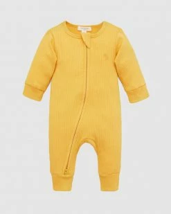 Budget 😀 Purebaby Rib Zip Growsuit - Babies Golden 🌟