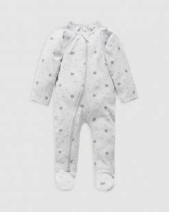 New 👍 Purebaby Zip Growsuit - Babies Solid Grey Leaf ✨