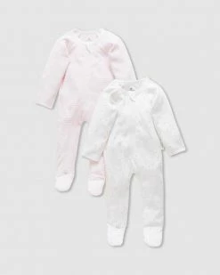 Best deal 👏 Purebaby 2-Pack Zip Growsuit - Babies Pale Pink Pack 🛒