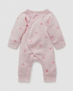 Best deal 🎁 Purebaby Premi Crossover LS Growsuit - Babies Pale Pink Leaf 💯