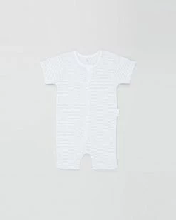 Budget 💯 Purebaby SS Short Leg Zip Growsuit - Babies Pale Grey Melange Stripe 💯