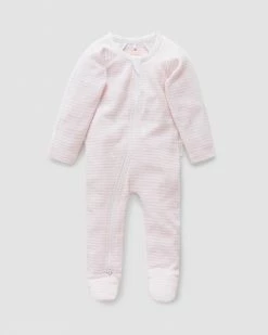Budget 👏 Purebaby Zip Growsuit - Babies Pale Pink Stripe 🔔