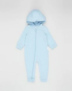Flash Sale 🔥 Purebaby Quilted Zip Growsuit - Babies Soft Blue Melange ❤️