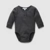 Hot Sale 😉 Purebaby Rib LS Henley Bodysuit - Babies Charcoal Melange 🧨