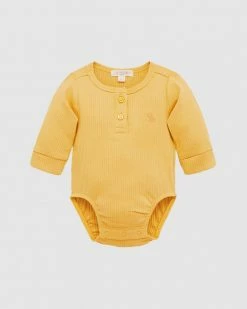 Coupon 🧨 Purebaby Rib LS Henley Bodysuit - Babies Golden ✨