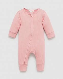 Brand new 🤩 Purebaby Rib Zip Growsuit - Babies Dusty Rose ✔️
