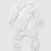 Best Sale 😉 Purebaby Premi Crossover LS Growsuit - Babies Pale Grey Leaf With Spot 😉