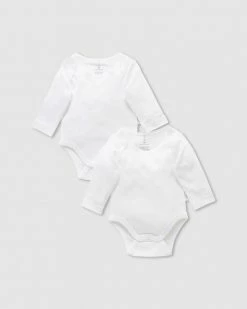 Wholesale ❤️ Purebaby 2-Pack Easy Neck LS Bodysuit - Babies White 💯