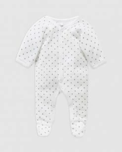 Cheapest 😉 Purebaby Premie Button Growsuit - Babies White with Grey Spot 🎉