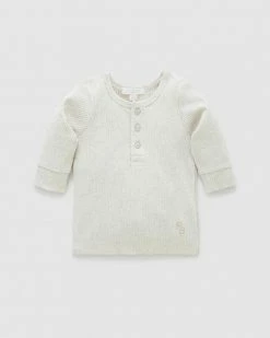 Buy ✔️ Purebaby Rib LS Henley Tee - Babies Wheat Melange 👏