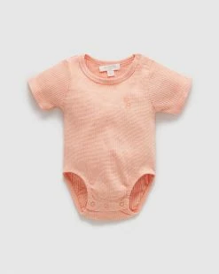 Cheap 🎉 Purebaby Rib Short Sleeve Bodysuit - Babies Orange Stripe 🥰