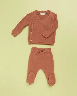 New 🧨 Quincy Mae Knit Wrap Top & Pants Set - Babies Clay 💯