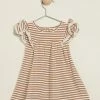 Deals ✨ Quincy Mae Short Sleeve Flutter 👗 Dress - Babies-Kids Walnut Stripe 🌟