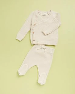 New ❤️ Quincy Mae Knit Wrap Top & Pants Set - Babies Natural 👍