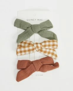 Deals 🧨 Quincy Mae Bow With Clip - Set Of 3 Basil, Honey & Clay 🛒