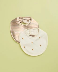 Coupon 🥰 Quincy Mae Jersey Snap Bib Set - 2-Pack - Babies Natural & Walnut Stripe 🌟