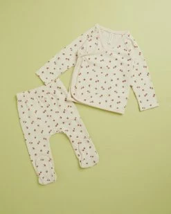 Best deal ⌛ Quincy Mae Pointelle Wrap Top & Pant Set - Babies Natural Petite Floral ⌛