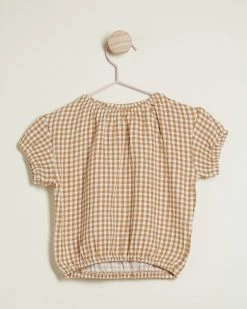 Outlet 😉 Quincy Mae Cinch Short Sleeve Tee - Babies-Kids Honey Ivory & Gingham 🔥