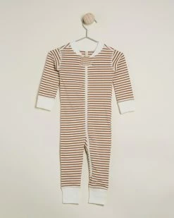 Discount 💯 Quincy Mae Zip Long Sleeve Sleeper - Babies Walnut Stripe ❤️
