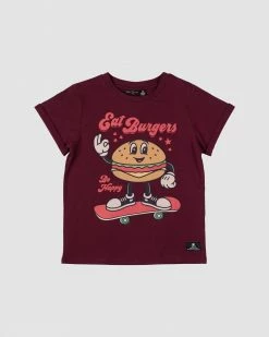 Discount 🎁 Rock Your Kid Eat Burgers T-Shirt - Kids Plum 👍