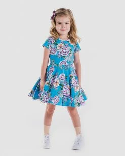 New ⌛ Rock Your Kid Blue Floral Waisted 👗 Dress - Kids ✔️
