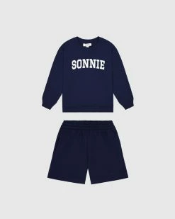 Discount 💯 Sonnie Varsity Crewneck & Earl Sweat Shorts Set Navy 🛒